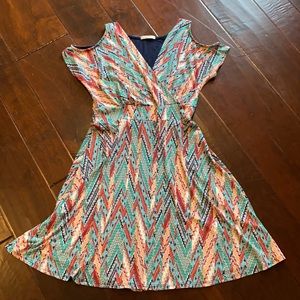 Cute open shoulder jersey fabric flattering dress